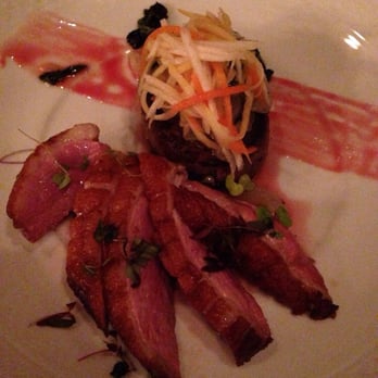 Mill's Tavern - Long Island Duck Breast with Crispy Duck Rillette, Baby Buttered Bok Choy, Root Vegetable Slaw, Prickly Pear Gastrique ($28) - Seafood Near Me - Providence, Rhode Island Mill's Tavern - Long Island Duck Breast with Crispy Duck Rillette, Baby Buttered Bok Choy, Root Vegetable Slaw, Prickly Pear Gastrique ($28) - Seafood Near Me - Providence, Rhode Island