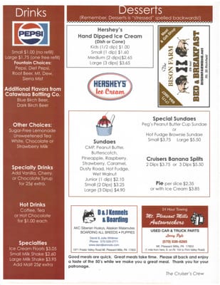 Menu photo 1 Cruisers Cafe Mount Pleasant Mills, PA