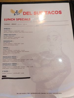Menu photo 3 Del Sur Tacos Dallas, TX
