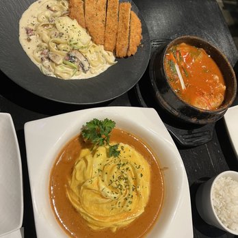 Lab No.1 - Tornado Omurice, Cream Pasta with Chicken Katsu, Fish Egg soup - Asian Fusion Near Me - Centreville, Virginia Lab No.1 - Tornado Omurice, Cream Pasta with Chicken Katsu, Fish Egg soup - Asian Fusion Near Me - Centreville, Virginia
