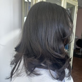 Bell's Beauty Salon - Curtain bangs and long layers, just how she wanted them. - Hair Stylists Near Me - Downey, California Bell's Beauty Salon - Curtain bangs and long layers, just how she wanted them. - Hair Stylists Near Me - Downey, California