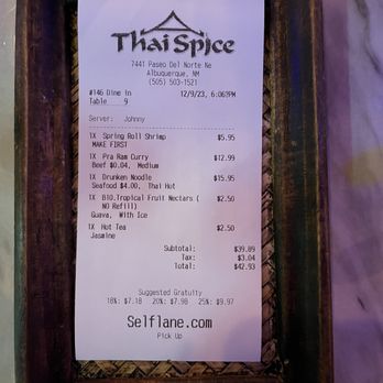 Thai Spice - Thai Spice. Our bill. - Thai Near Me - Albuquerque, New Mexico Thai Spice - Thai Spice. Our bill. - Thai Near Me - Albuquerque, New Mexico