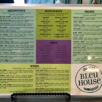 Bleu House - Menu as of 4/2018 - Sandwiches Near Me - Norcross, Georgia