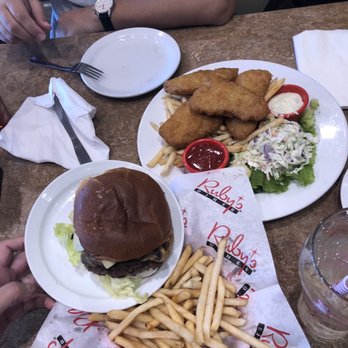 Ruby's Diner - Mushroom Swiss Burger and Fish and Chips - Diners Near Me - Costa Mesa, California