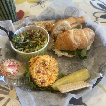 Chicken Salad Chick - This was Dixie chick chicken sandwich with the pimento cheese side, and also a side of broccoli salad - Sandwiches Near Me - The Woodlands, Texas