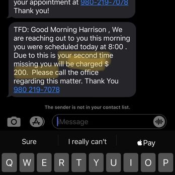 Tranquil Family Dentistry - Text received only after I missed the appointment showing an arbitrary $200 fee that was changed back as soon as it was questioned. - Cosmetic Dentists Near Me - Charlotte, North Carolina