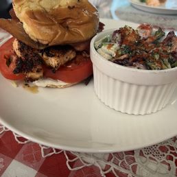 Salmon BLT, broccoli salad Salmon BLT, broccoli salad