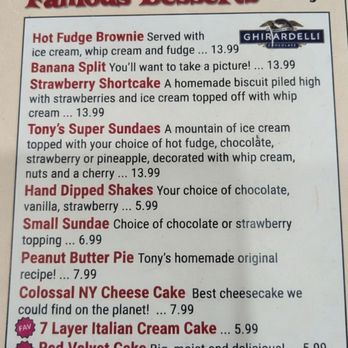 Tony's I-75 Restaurant - Desserts from the menu - Diners Near Me - Birch Run, Michigan Tony's I-75 Restaurant - Desserts from the menu - Diners Near Me - Birch Run, Michigan