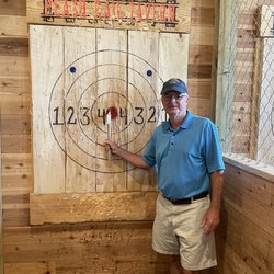 Peach Rail Tavern & Hatchet House - Frank hitting the red bullseye
