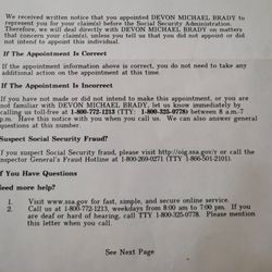 Premier Disability Services - Letter from the Social Security Administration claiming that Devon Michael Brady was representing me.