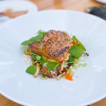 Nimma Nimma - a plate of food on a wooden table - Seafood Near Me - Galiano Island, British Columbia Nimma Nimma - a plate of food on a wooden table - Seafood Near Me - Galiano Island, British Columbia