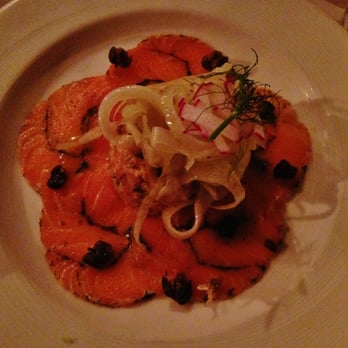Nonnina - Carpaccio (fennel crusted Scottish salmon carpaccio, salmon tar tare with mustard, capers and lemon) - Italian Near Me - Chicago, Illinois