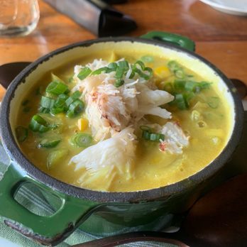 Hunter’s Kitchen & Bar - Corn and Crab Chowder (2/5) watery and lacked flavor. Also didn't expect it to be yellow and taste like curry. I expected a creamy base. - Bars Near Me - Boston, Massachusetts