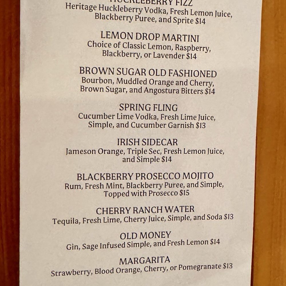 Cocktail menu Cocktail menu
