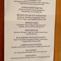 Cocktail menu Cocktail menu