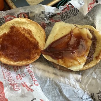 Rally's - This was not supposed to have BBQ on it. There was supposed to be lettuce and grilled onions. Look how small it is! - Burgers Near Me - Fort Wayne, Indiana