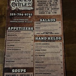 Kane’s Cattle - Menu