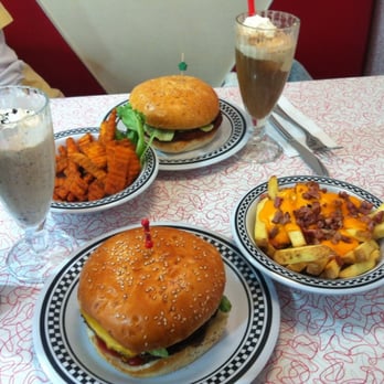 American Dream Diner - Sweet potato fries (left) Bacon and Cheddar Cheese fries (right) - Diners Near Me - Geneva, GE