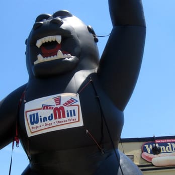 The Windmill Hot Dogs - King Kong balloon holding a hot dog - Fast Food Near Me - Ocean Grove, New Jersey