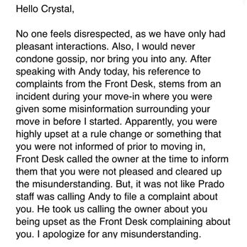 A&J Property Management - Email from Prado Management clarifying that no complaints were made. - Property Management Near Me - Pasadena, California