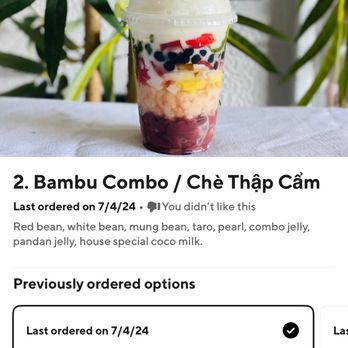 BAMBU - Don't do door dash from this store.  The doordash dessert received was different from the menu picture.  Didn't add paid toping - Juice Bars & Smoothies Near Me - San Jose, California