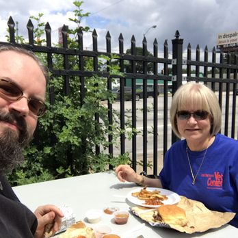 Chaps Pit Beef - Mom and I enjoying our beef sandwiches. - Barbeque Near Me - Baltimore, Maryland Chaps Pit Beef - Mom and I enjoying our beef sandwiches. - Barbeque Near Me - Baltimore, Maryland