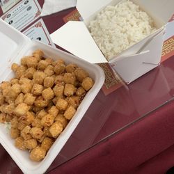 Sesame tofu and steamed rice