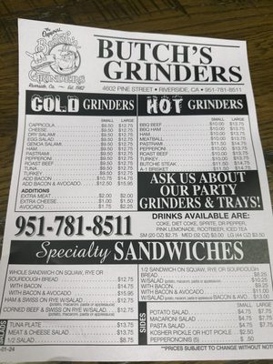 Menu photo 3 Butch's Grinders Riverside, CA