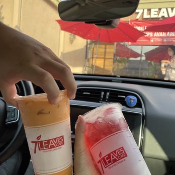 7 Leaves Cafe - Thai tea with boba and strawberry hibiscus with aloe vera - Coffee & Tea Near Me - Irvine, California