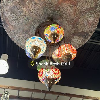 Shesh Besh Grill - Beautiful Turkish mosaic lamps in the eating area - Mediterranean Near Me - West Bloomfield, Michigan Shesh Besh Grill - Beautiful Turkish mosaic lamps in the eating area - Mediterranean Near Me - West Bloomfield, Michigan