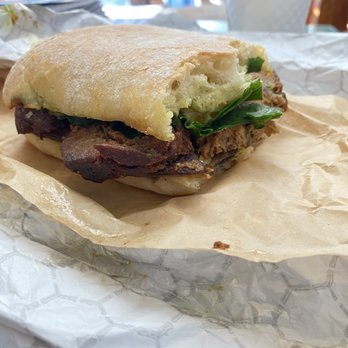 Juicy Brew - Portobello and sausage sandwich. My top pick - Coffee & Tea Near Me - Honolulu, Hawaii