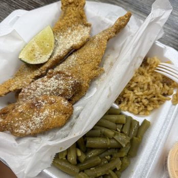 Captain La Fish Chicken And More - 2 fish, 2 stuffed, green beans, dirty rice - Seafood Near Me - Arlington, Texas
