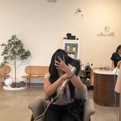 Soulo Head & Scalp Spa - Southwest - Styling my hair after with a Shark round brush!