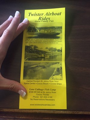 Menu photo 1 Twister Airboat Rides Cocoa, FL Menu photo 1 Twister Airboat Rides Cocoa, FL