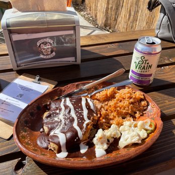 Summit Tacos - Enchilada de Mole Rojo con Pollo with Rice - Mexican Near Me - Longmont, Colorado Summit Tacos - Enchilada de Mole Rojo con Pollo with Rice - Mexican Near Me - Longmont, Colorado