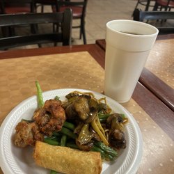New China Wok Express - Green beans, mushrooms and bell pepper, egg rolls, and chicken wings!