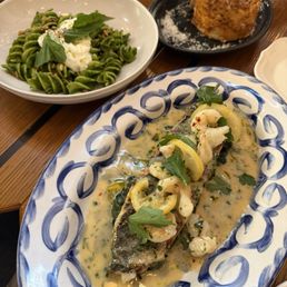 Grilled Branzino with pesto pasta and pull apart bread Grilled Branzino with pesto pasta and pull apart bread
