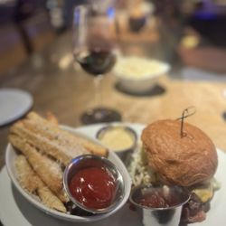Ocean Prime - Truffle fries and bacon cheeseburger