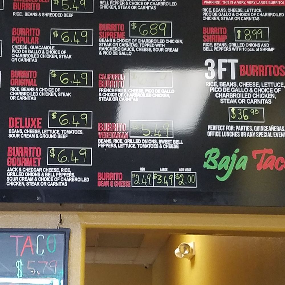 Baja Taco - Burrito menu as of 3/2020 - Mexican Near Me - Apple Valley, California