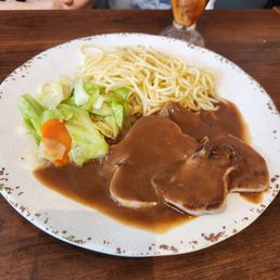Ox tongue with gravy/spaghetti