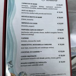 Capo di Conca - Menu