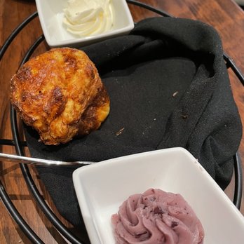 Prime & Pearl - Popover with 2 different butters(the purple one is delicious) - New American Near Me - Gainesville, Florida