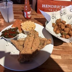 Trio - Fried Catfish, baked Mac, fried okra, and collard green w/smoked turkey