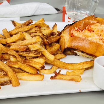 Red 36 - Hot lobster roll with fries. - Seafood Near Me - Mystic, Connecticut Red 36 - Hot lobster roll with fries. - Seafood Near Me - Mystic, Connecticut