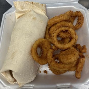 Cruis'n Kitchen - Grilled Chicken Wrap with Onion Rings - Diners Near Me - Wagoner, Oklahoma Cruis'n Kitchen - Grilled Chicken Wrap with Onion Rings - Diners Near Me - Wagoner, Oklahoma
