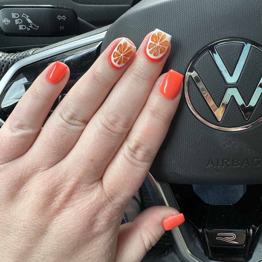 Naild by Londyn Studios - Gel builder on natural nail length, requested 3D citrus design. Obsessed. - Nail Salons Near Me - Wilmington, Delaware Naild by Londyn Studios - Gel builder on natural nail length, requested 3D citrus design. Obsessed. - Nail Salons Near Me - Wilmington, Delaware