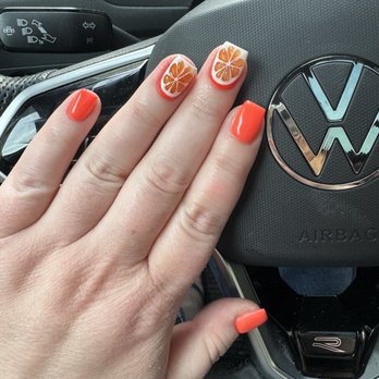 Naild by Londyn Studios - Gel builder on natural nail length, requested 3D citrus design. Obsessed. - Nail Salons Near Me - Wilmington, Delaware Naild by Londyn Studios - Gel builder on natural nail length, requested 3D citrus design. Obsessed. - Nail Salons Near Me - Wilmington, Delaware