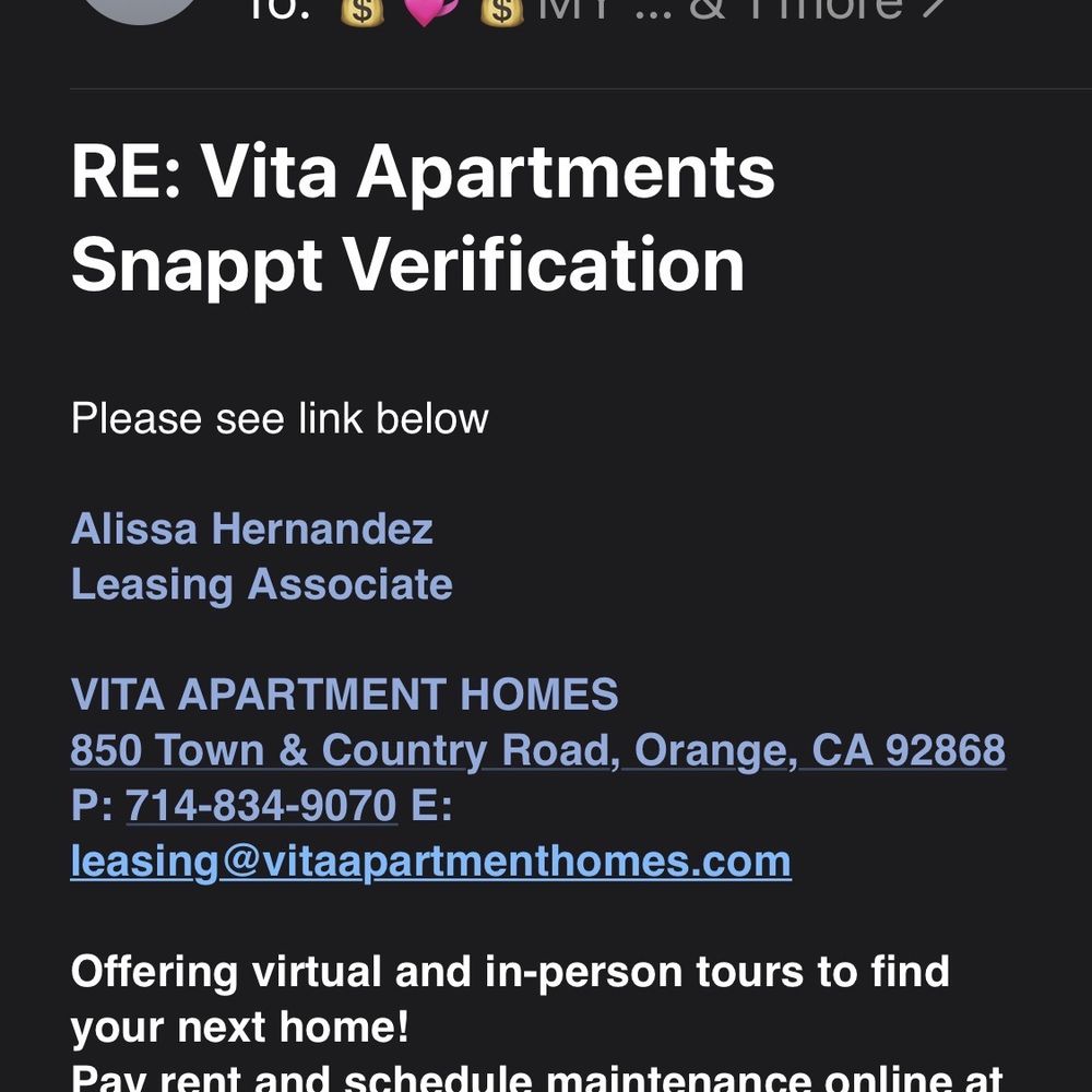 Vita Apartment Homes - Their verification portal sent by their leasing agent. With their name in the email. - Apartments Near Me - Orange, California Vita Apartment Homes - Their verification portal sent by their leasing agent. With their name in the email. - Apartments Near Me - Orange, California