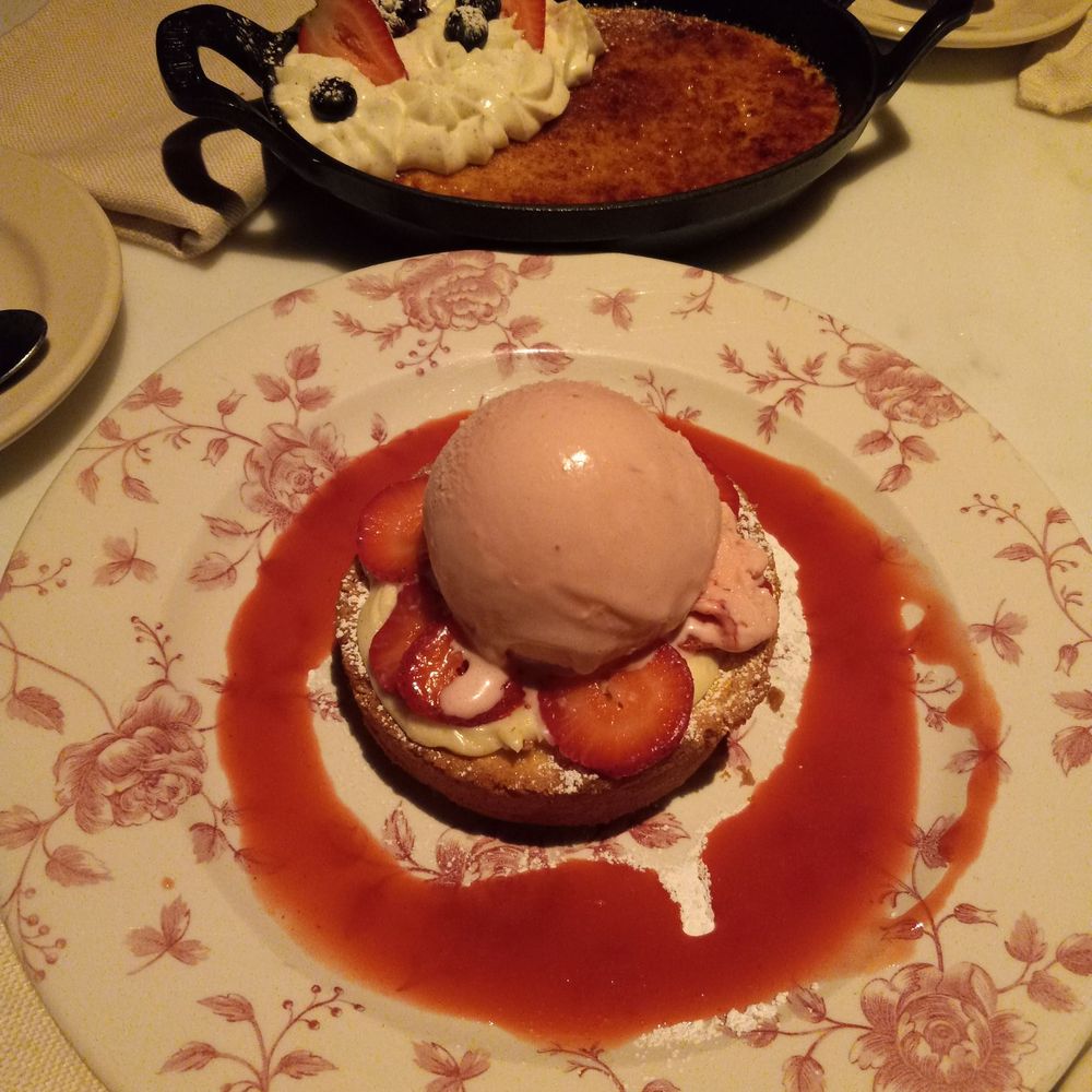 Le Ame - Crème Brûlée, and Basque Cake with strawberry ice cream. - Steakhouses Near Me - Phoenix, Arizona Le Ame - Crème Brûlée, and Basque Cake with strawberry ice cream. - Steakhouses Near Me - Phoenix, Arizona