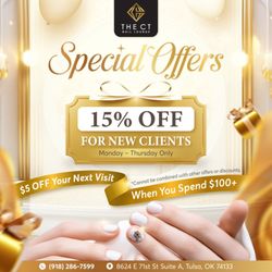 The CT Nail Lounge - SPECIAL OFFERS JUST FOR YOU 
At THE CT NAIL LOUNGE, we believe everyone deserves a little extra pampering -- and we've got deals you don't